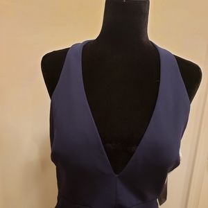 NWT SIDE CUTOUT NAVY BLUE HALTER NECK DRESS (L)